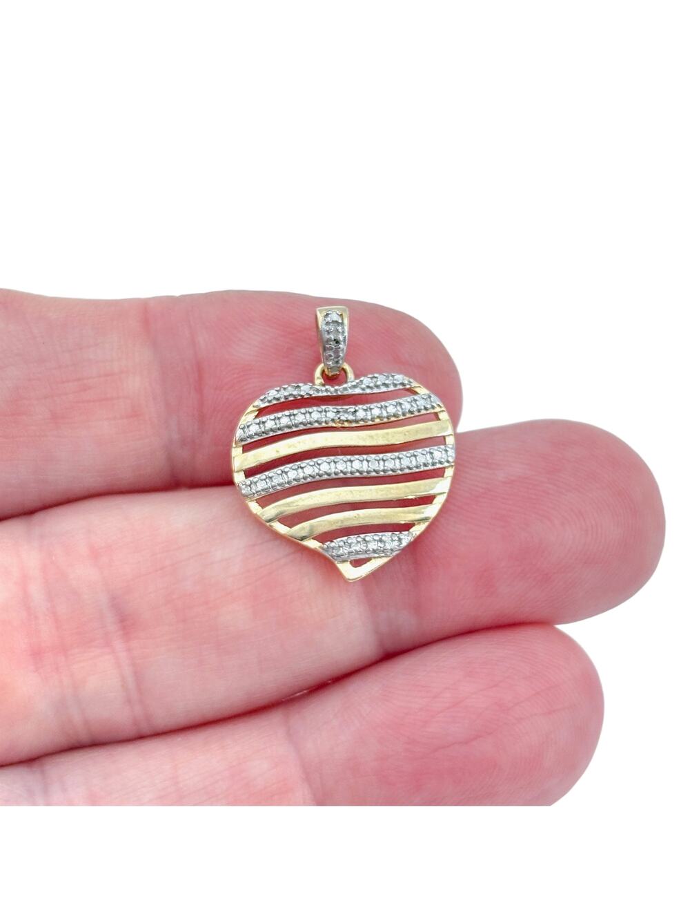 Vintage Gold-Tone Sterling Silver 925 Diamond Heart Pendant